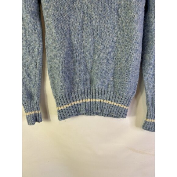 VTG 70s Wool Lightweight Knit Contrast Collar Sweater Rockabilly - Picture 2 of 8